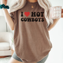 XXL Espresso I Love Hot Cowboys Graphic Tee, Cowgirl Summer, Cowboy Shirt, Trendy Graphic Tee, Country Music Tee