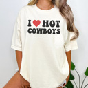 XXL Ivory I Love Hot Cowboys Graphic Tee, Cowgirl Summer, Cowboy Shirt, Trendy Graphic Tee, Country Music Tee