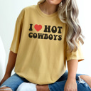XXL Mustard I Love Hot Cowboys Graphic Tee, Cowgirl Summer, Cowboy Shirt, Trendy Graphic Tee, Country Music Tee