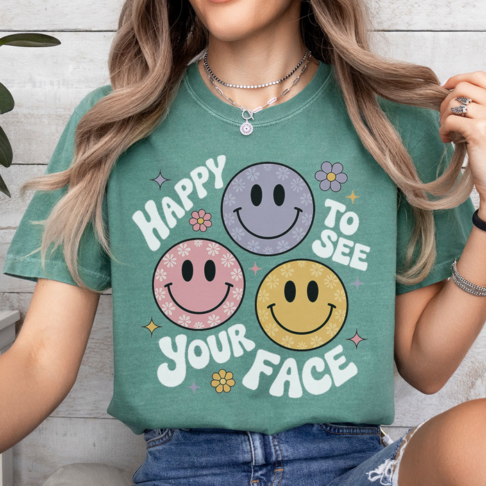 Happy To See Your Face Graphic Tee, Cute Teacher Tee, Back to School Shirt, Positive Tee