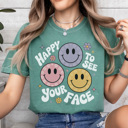 XXL Light Green Happy To See Your Face Graphic Tee, Cute Teacher Tee, Back to School Shirt, Positive Tee