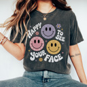 XL Pepper Happy To See Your Face Graphic Tee, Cute Teacher Tee, Back to School Shirt, Positive Tee
