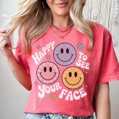 Happy To See Your Face Graphic Tee, Cute Teacher Tee, Back to School Shirt, Positive Tee