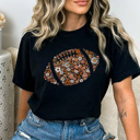 XXL Black Fall Floral Football Graphic Tee, Game Day Shirt, Football Mama Tee, Retro Footbal Shirt