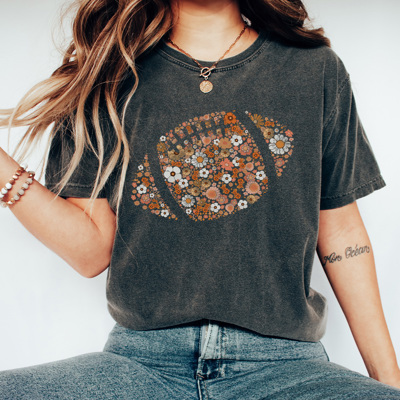 Fall Floral Football Graphic Tee, Game Day Shirt, Football Mama Tee, Retro Footbal Shirt