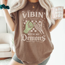 XL Espresso Vibin With My Demons Graphic Tee, Halloween Graphic Tee, Trendy Halloween, Zombie Shirt, Skeleton Shirt