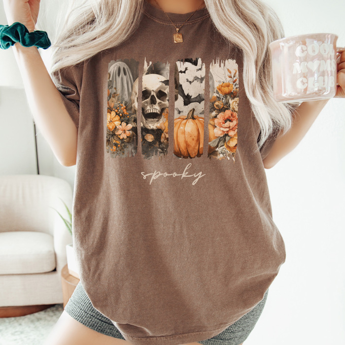 Spooky Watercolor Graphic Tee, Cute Halloween Shirt, Vintage Halloween Tee, Comfort Colors