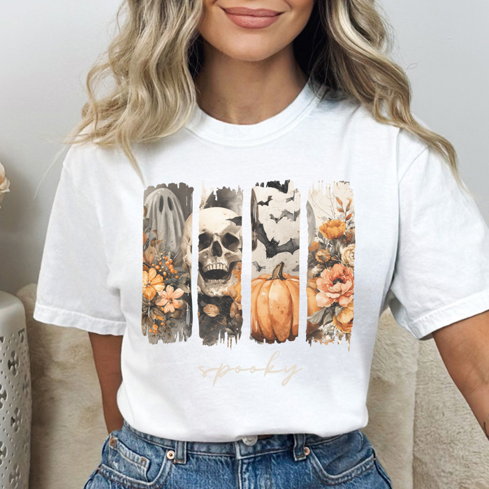 Spooky Watercolor Graphic Tee, Cute Halloween Shirt, Vintage Halloween Tee, Comfort Colors