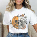 XL White Halloween Pumpkin Skull Graphic Tee, Cute Halloween Tee, Vintage Halloween, Trendy Shirt