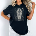 Medium Black Skeleton Tarot Card Graphic Tee, Spooky Season Tee, Vintage Halloween, Trendy Shirt