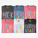 Small Blue Jean Neon Checkered Grade Graphic Tee, Back to School Shirt, Cute Teacher Shirt, Happy First Day Shirt