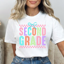  Neon Checkered Grade Graphic Tee, Back to School Shirt, Cute Teacher Shirt, Happy First Day Shirt