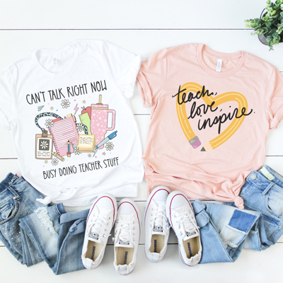 Busy Doing Teacher Things Graphic Tee, Cute Teacher Shirt, Back to School, Teach Love Inspire Tee