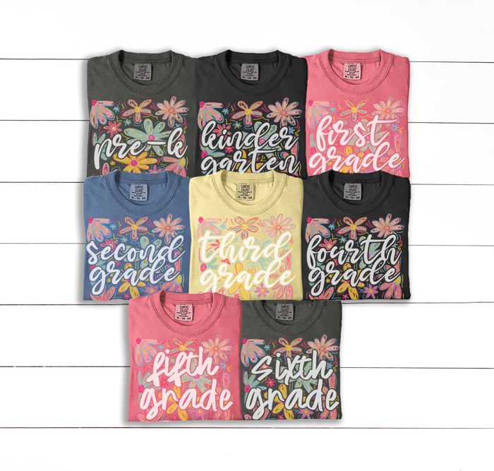 Neon Flower Grades Graphic Tee, Cute Teacher Tee, Back to School Shirt, Grade Level Tees