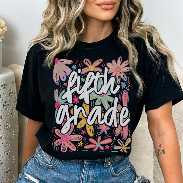 Neon Flower Grades Graphic Tee, Cute Teacher Tee, Back to School Shirt, Grade Level Tees