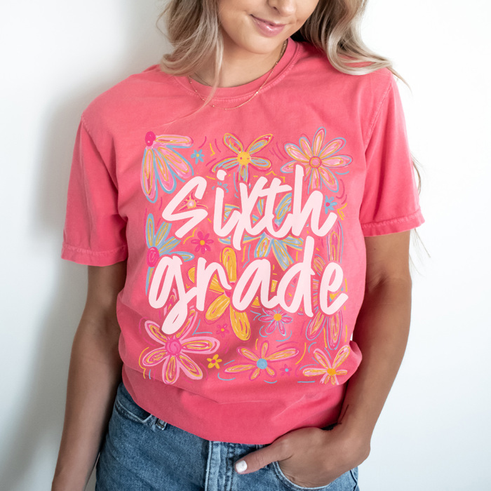 Neon Flower Grades Graphic Tee, Cute Teacher Tee, Back to School Shirt, Grade Level Tees