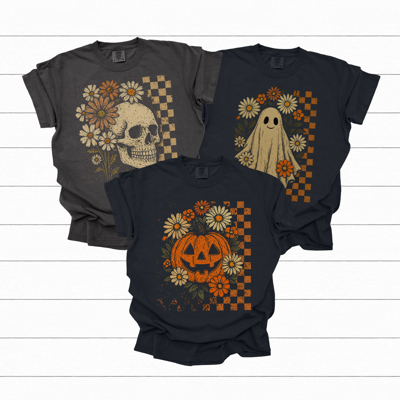 Trendy Checkered Halloween Graphic Tee, Spooky Season Tee, Halloween Shirt, Vintage Tee, Comfort Colors