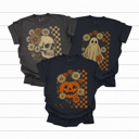  Trendy Checkered Halloween Graphic Tee, Spooky Season Tee, Halloween Shirt, Vintage Tee, Comfort Colors