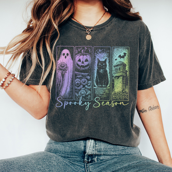 Iridescent Halloween Graphic Tee, Cute Halloween Shirt, Spooky Season Tee