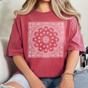 Large Crimson Bandana Print Graphic Tee, Trendy Shirt, Every Day Tee, Cute Graphic Tee