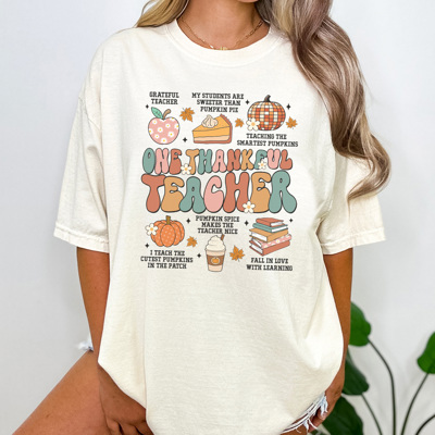 One Thankful Teacher Graphic Tee, Teacher Shirt, Thanksgiving Tee, Teach Little Turkeys, Cute Teacher Tee