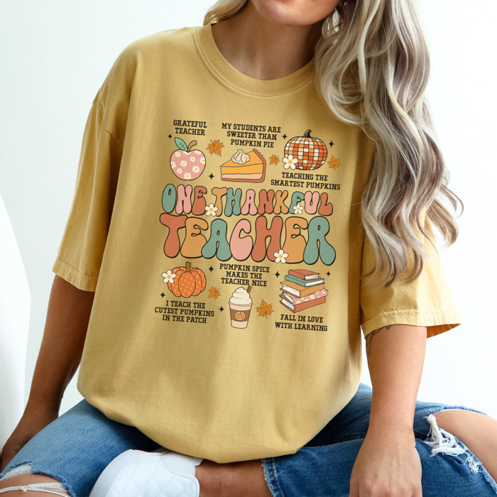One Thankful Teacher Graphic Tee, Teacher Shirt, Thanksgiving Tee, Teach Little Turkeys, Cute Teacher Tee