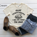 Large Cream Give My Family The Bird Graphic Tee, Funny Thanksgiving Graphic Tee, Unisex Shirt, Thanksgiving Chef
