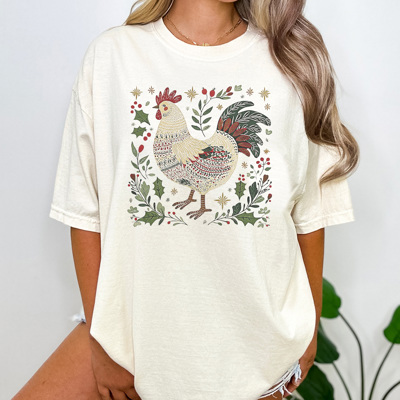Festive Chicken Graphic Tee, Christmas Chicken Shirt, Chicken Mama Tee, Christmas Gift Tee