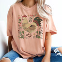 XXL Peachy Festive Chicken Graphic Tee, Christmas Chicken Shirt, Chicken Mama Tee, Christmas Gift Tee