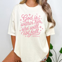 XXL Ivory God Is Within Her Graphic Tee, Faith Shirt, Religious Graphic Tee, She Will Not Fall Shirt, Positivity Tee, Comfort Colors