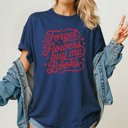 XL Navy Forget Flowers Buy Me Books Graphic Tee, Cute Valentine's Day Tee, Comfort Colors, Super Soft, 5 Colors