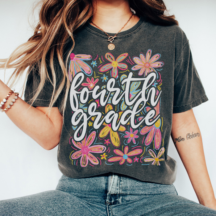 Neon Flower Grades Graphic Tee, Cute Teacher Tee, Back to School Shirt, Grade Level Tees