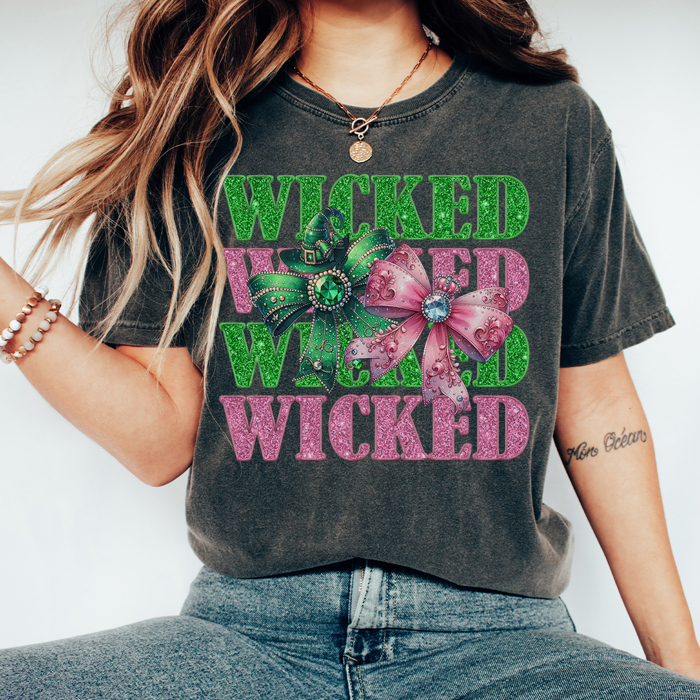 Pink and Green Bows Graphic Tee, Wicked Good Graphic Tee, Good Witch Tee, Bad Witch Tee