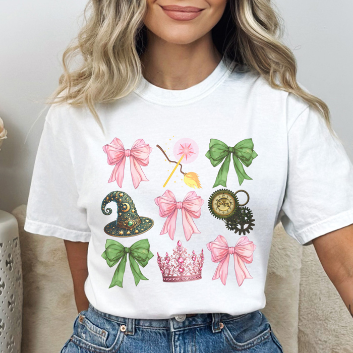 Pink and Green Bows Graphic Tee, Wicked Good Graphic Tee, Good Witch Tee, Bad Witch Tee