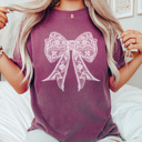 Medium Berry Spring Faux Lace Coquette Bow Graphic Tee, Cute Spring Top, Bow Graphic Tee, Trendy Shirt, Comfort Colors