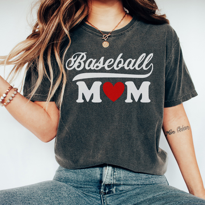Trendy Baseball Mom Heart Graphic Tee, Baseball Mom Shirt, Game Day Tee, Cute Baseball Mom, Comfort Colors