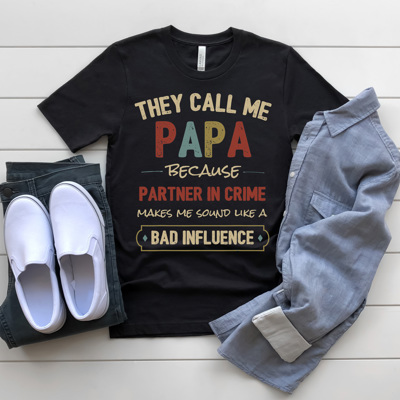 Partner in Crime Papa Graphic Tee, Father's Day Shirt, Grandpa Tee, Gift for Dad, Papa Shirt