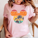 Small Soft Pink Theme Park Sunset Graphic Tee, Family Cruise Shirt, Vacation Shirt, Disney Shirt, Summer Vacation