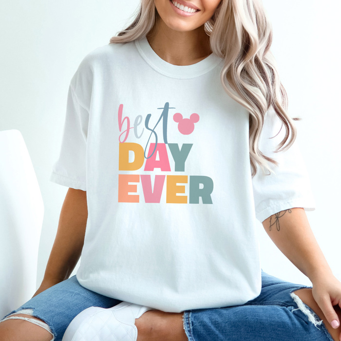 Best Day Ever Graphic Tee, Cute Theme Park Shirt, Mouse Shirt, Bright Best Day Ever Shirt