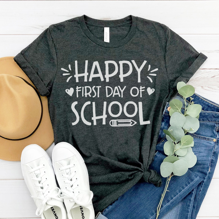 Happy First Day Graphic Tee Teacher Graphic Tee, Back to School Shirt, Teacher Style