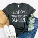 XXL Charcoal Happy First Day Graphic Tee Teacher Graphic Tee, Back to School Shirt, Teacher Style