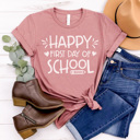 XXL Mauve Happy First Day Graphic Tee Teacher Graphic Tee, Back to School Shirt, Teacher Style