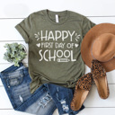 XXL Olive Happy First Day Graphic Tee Teacher Graphic Tee, Back to School Shirt, Teacher Style