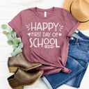 XXL Plum Happy First Day Graphic Tee Teacher Graphic Tee, Back to School Shirt, Teacher Style