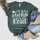 Large Forest Oh What Fun It is To Read Graphic Tee, Teacher Christmas Shirt, Cute Teacher Tee, Librarian Christmas Shirt, Book Lover Christmas Tee