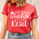 Large Heather Red Oh What Fun It is To Read Graphic Tee, Teacher Christmas Shirt, Cute Teacher Tee, Librarian Christmas Shirt, Book Lover Christmas Tee