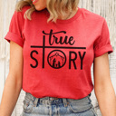 Large Heather Red True Story Graphic Tee, Nativity Shirt, Christmas Graphic Tee, Jesus Shirt, Religious Shirt, Merry Christmas Shirt