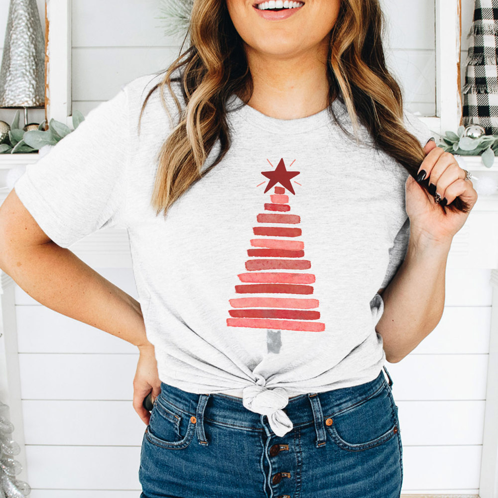 Holly Jolly Christmas, Christmas Tree Shirt, Christmas Graphic Tee, Cute Christmas Tee, Red Line Tree