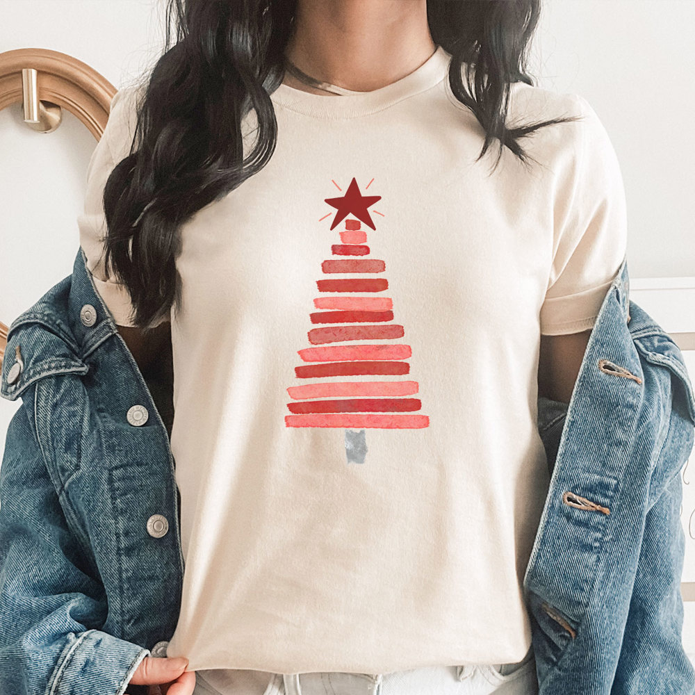 Holly Jolly Christmas, Christmas Tree Shirt, Christmas Graphic Tee, Cute Christmas Tee, Red Line Tree