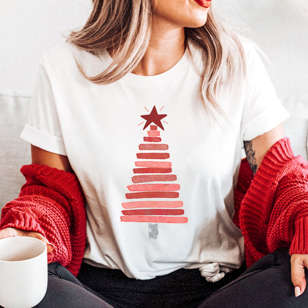 Holly Jolly Christmas, Christmas Tree Shirt, Christmas Graphic Tee, Cute Christmas Tee, Red Line Tree